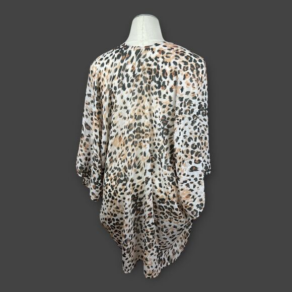 Aerie Chiffon White Leopard Print Kimono Beach Cover Up One Size Longline - Picture 3 of 7